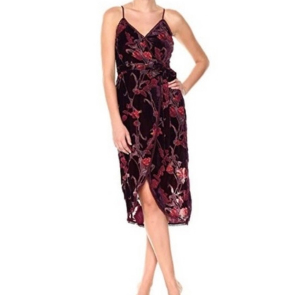 J.O.A. Burnout just one answer-velvet semi-wrap midi.